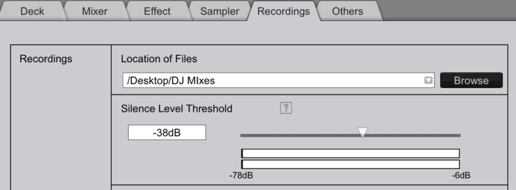 rekordbox dj software settings panel for recordings
