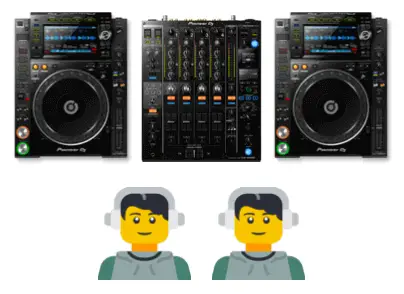 Back to Back DJ duo using one set of DJ decks and DJ mixer